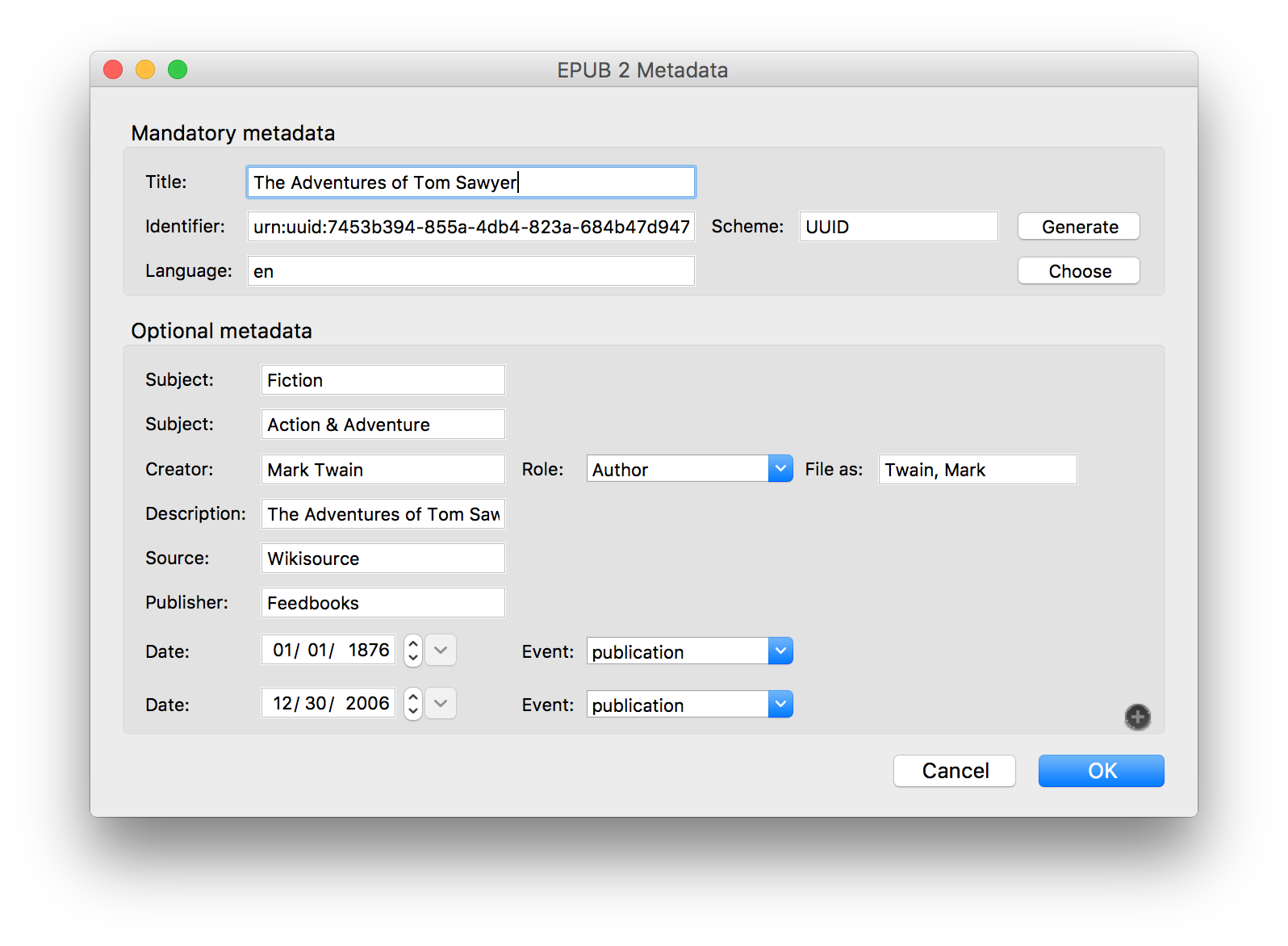 EPUB 2 metadata